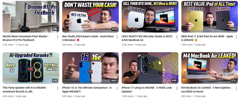 YouTube網(wǎng)紅推廣:美區(qū)科技深度測評高質(zhì)量頭部博主頻道內(nèi)容