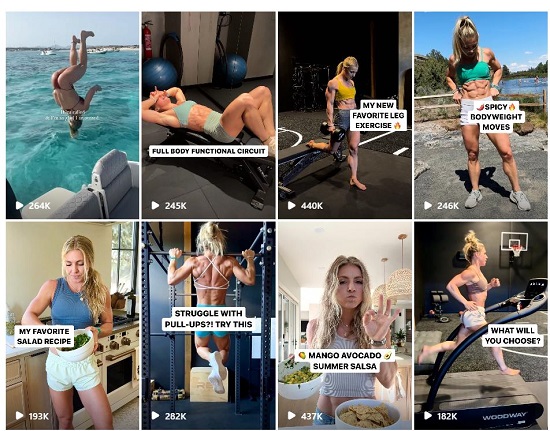 美國(guó)健身運(yùn)動(dòng)女達(dá)人,器材出海營(yíng)銷(xiāo)博主頻道內(nèi)容