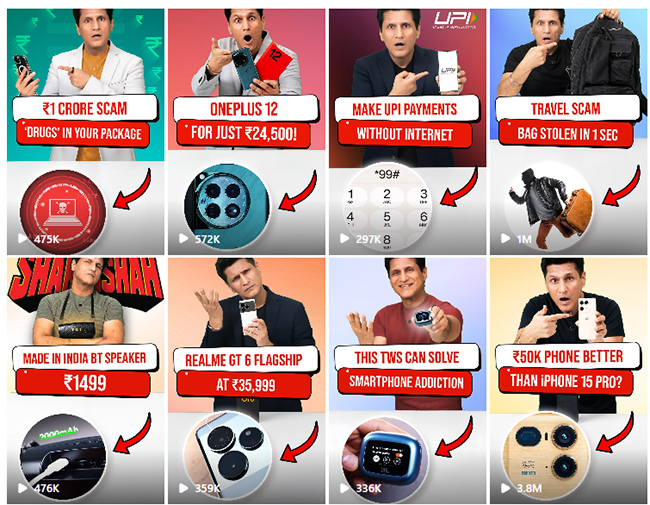 印度中腰部科技產(chǎn)品測評類網(wǎng)紅博主頻道內(nèi)容