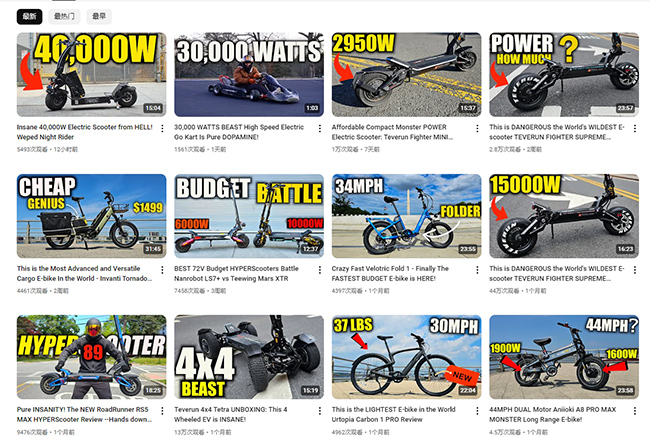 美國(guó)運(yùn)動(dòng)騎行測(cè)評(píng)類博主頻道內(nèi)容